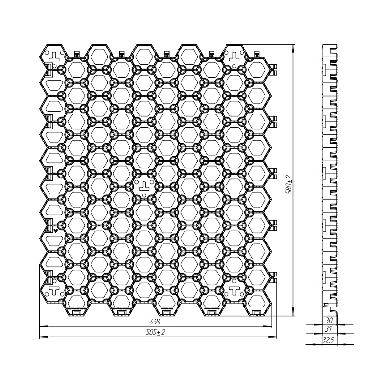 Решетка газонная Standartpark Hexarm пластиковая, черная (580х494х30 мм)