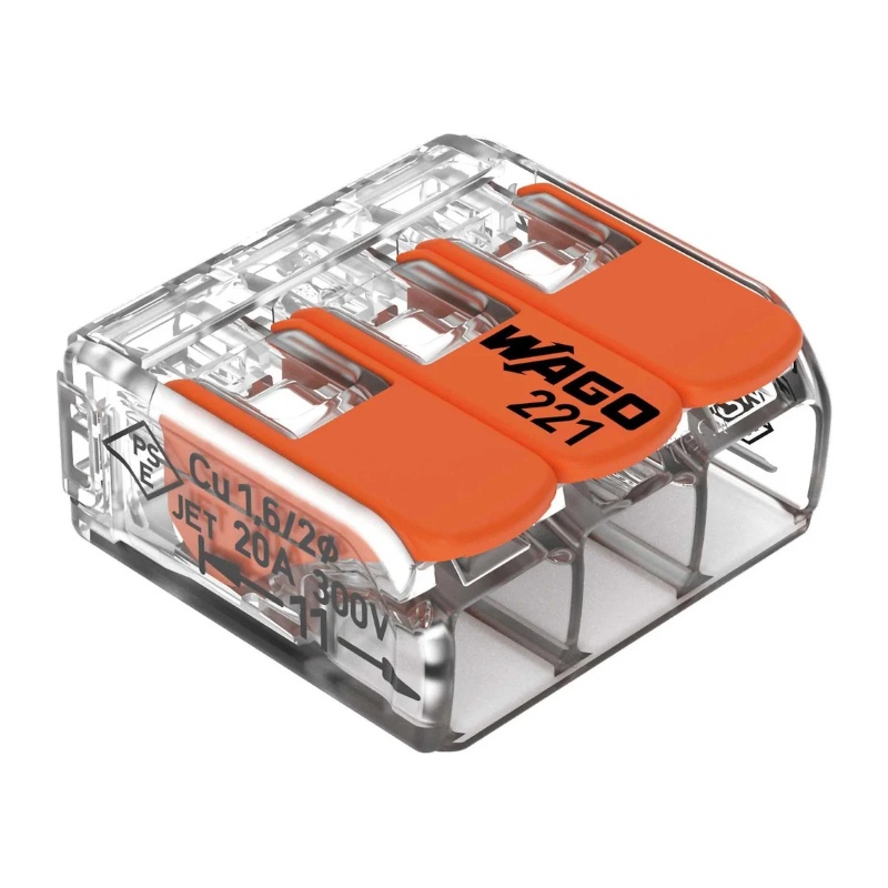 Клемма с рычажком WAGO 221-413 без пасты, 3 провода 0,14-4 мм2 (6 шт.)