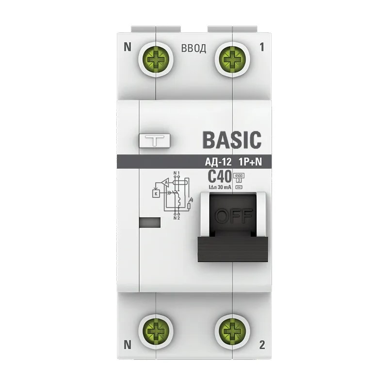 Автомат дифференциальный EKF АВДТ АД-12 4,5кА, С 40А, 30мА, тип АС, 1P+N