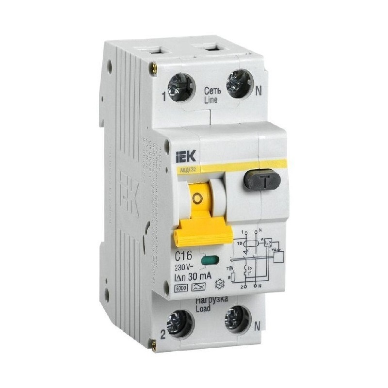 Дифференциальный автомат IEK Karat АВДТ 32 6кА, С 16А, 30мА, тип А, 1P+N. MAD22-5-016-C-30