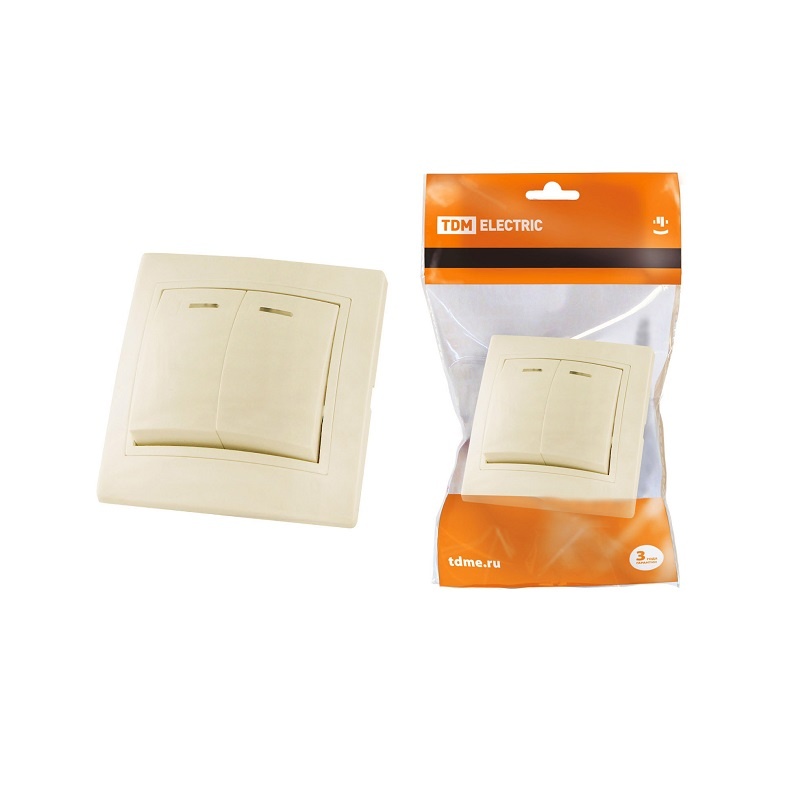 Выключатель с/у Таймыр SQ1814-0105, 2 клавиши, с/инд, слоновая кость