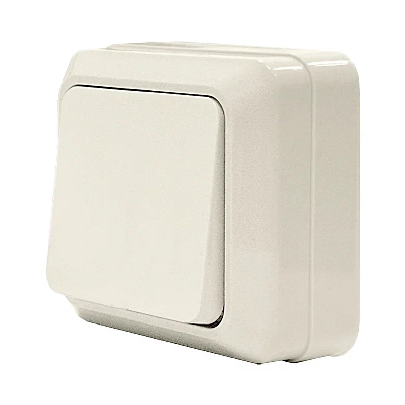 ОЛИМП Выключатель о/у, 1 клавиша, б/инд, 10А, 230В, IP20, сл.кость. Б-О0021