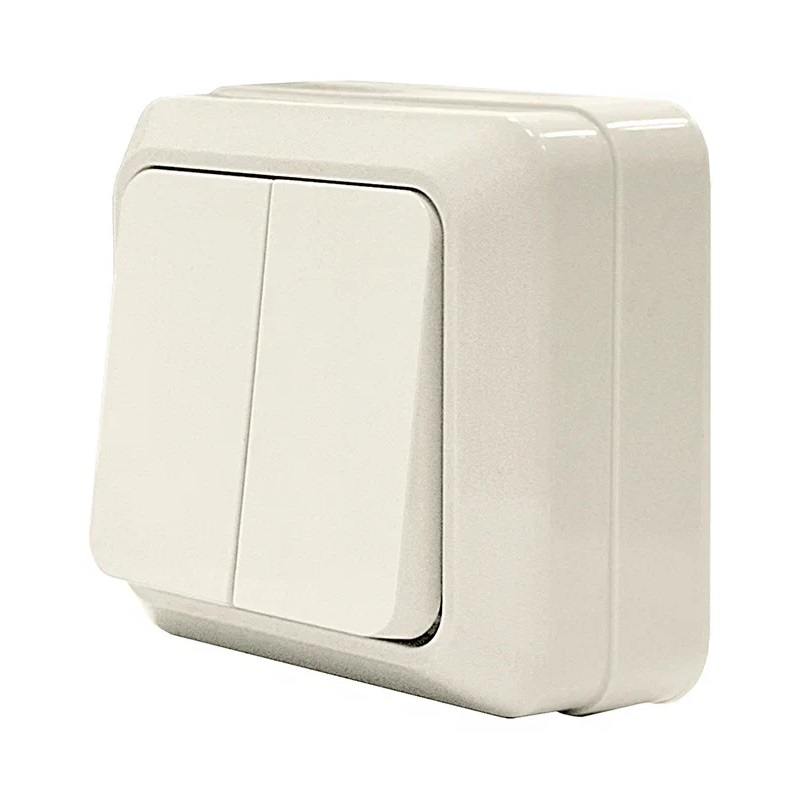 ОЛИМП Выключатель о/у, 2 клавиши, б/инд, 10А, 230В, IP20, сл.кость. Б-О0023