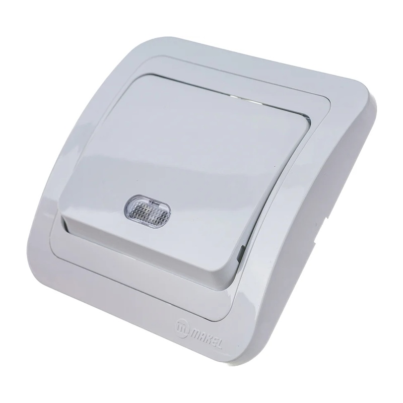 Выключатель с/у Mimoza 12021, 1 клавиша, с/инд, белый