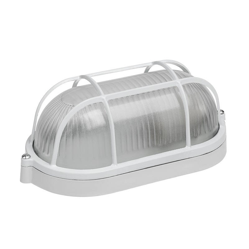 Светильник НПБ под Е27, 60 Вт, овал с решеткой, белый металл+стекло, IP54