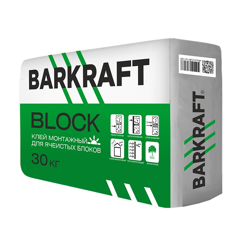Клей Barkraft Block монтажный для ячеистых блоков, 30 кг