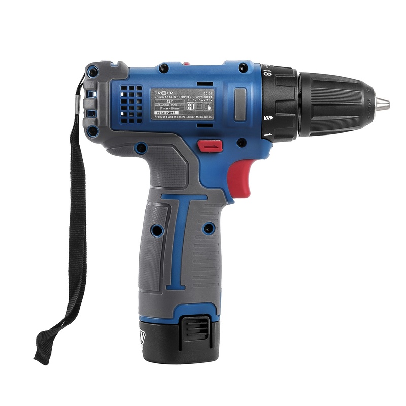 Дрель-шуруповерт Trigger 20101, 2 аккумулятора Li-ion (1,5Ач), 12V, 10 мм, 25 Нм, обойма, кейс