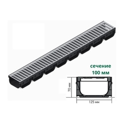 Лоток водоотводный в сборе с решеткой Standartpark 0881011-М 1000х125х70 мм