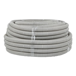 Труба гофрированная ПВХ легкая с зондом, d=32 мм, серая (50 п.м.)