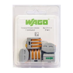 Клемма с рычажком WAGO 222-413 без пасты, 3 провода 0,08-2,5 мм2 (5 шт.)