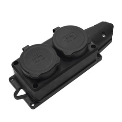 Розетка 2 гнезда, 2Р+РЕ, 16А, 230В, IP44, каучук, черная