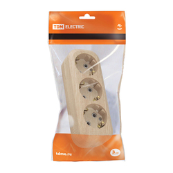 Колодка 3 гнезда, с/з и выключателем, 16А, светлое дерево