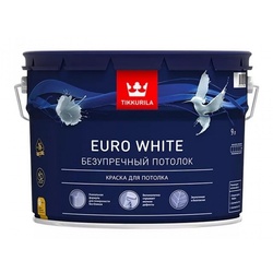 Краска для потолка Tikkurila/Tikkivala Euro White белая глубокоматовая (9 л)