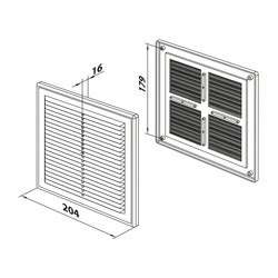 Решетка разъемная НашВент 204х204 мм МВ 150с, с москитной сеткой