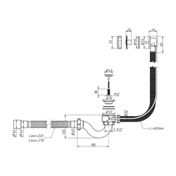 Сифон для ванны Orio А-24089, 1 1/2"х40мм, тип "S", полуавтомат